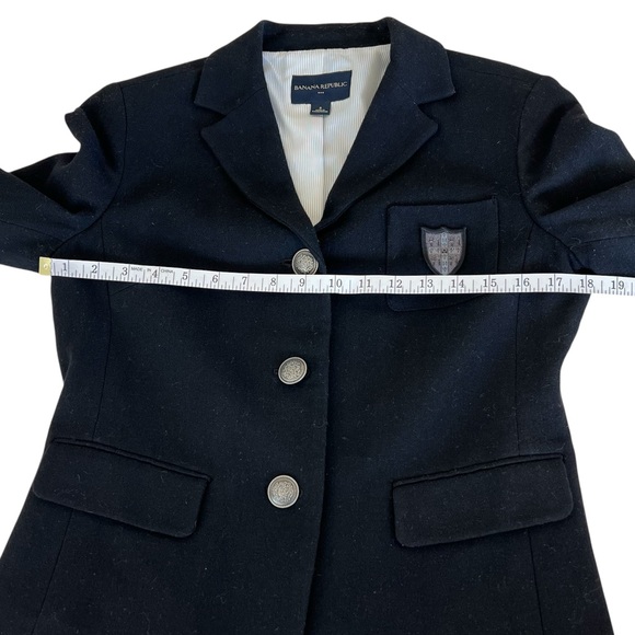 Banana Republic Black Crested Wool Blazer Jacket Womens 8 Preppy Academia - Picture 13 of 15